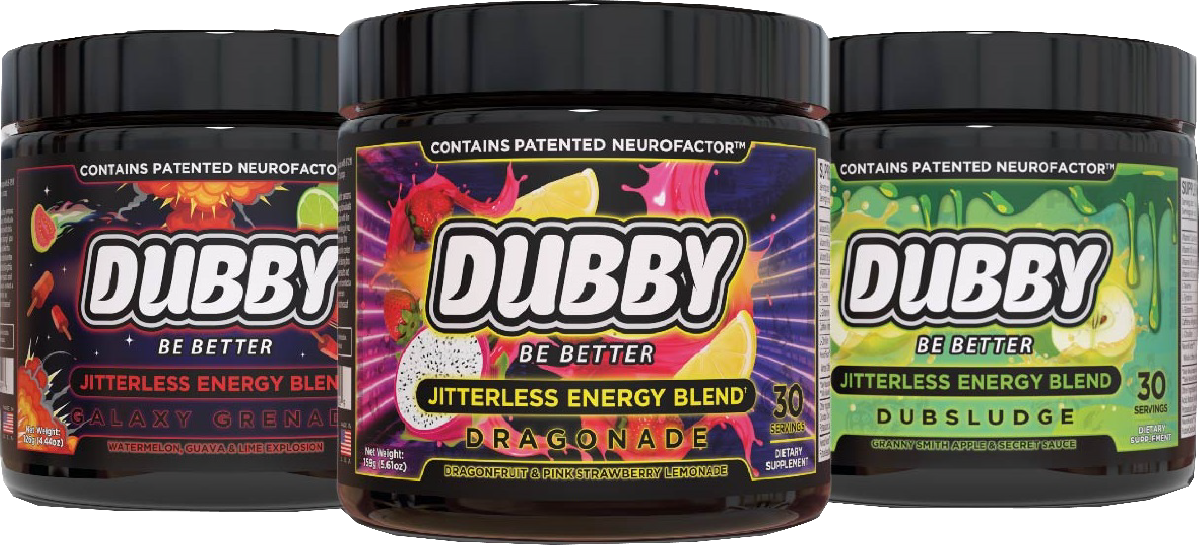 A selection of DUBBY powdered drink tubs